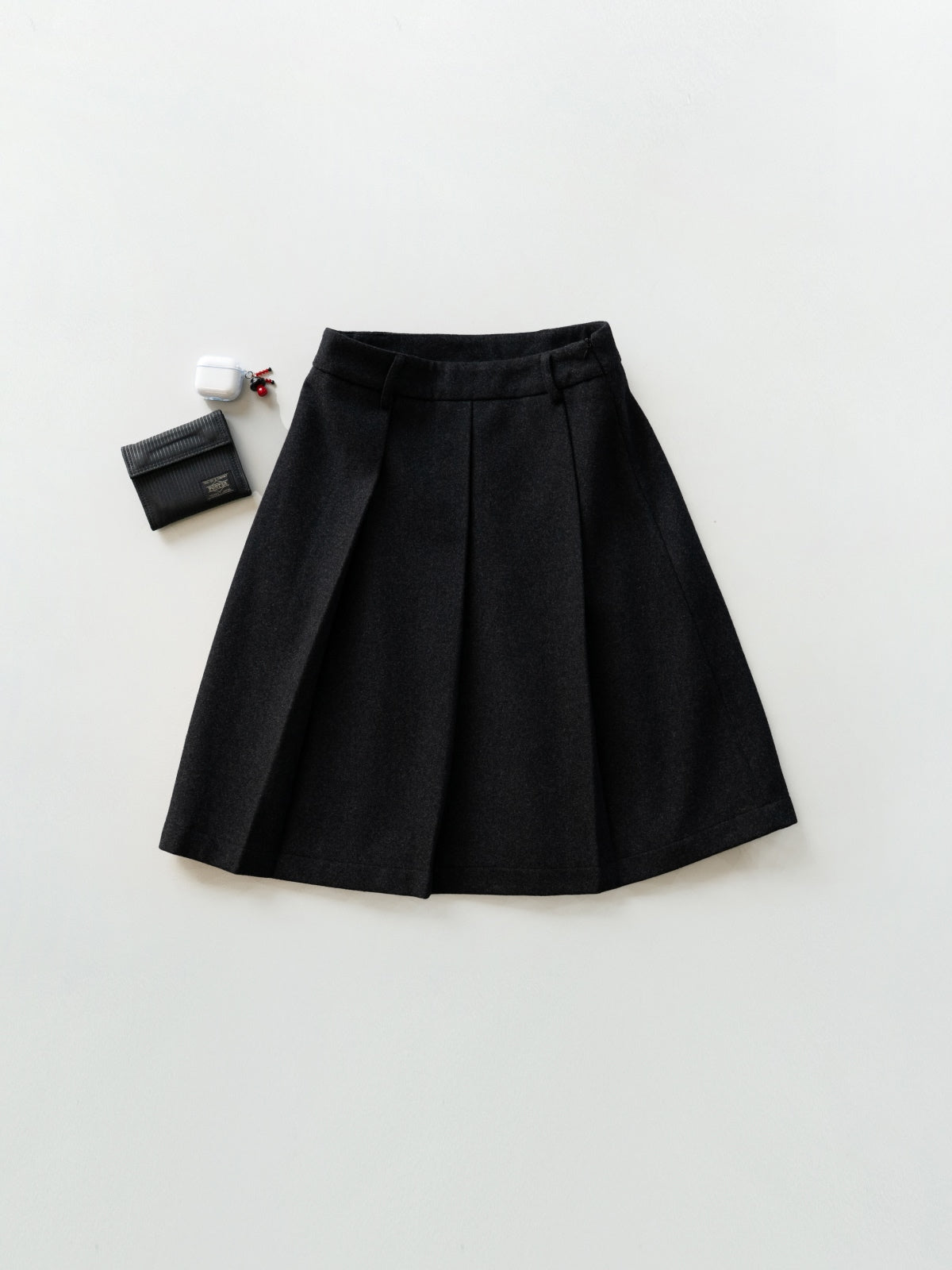 Wool Blend Pleats Skirt (Black)