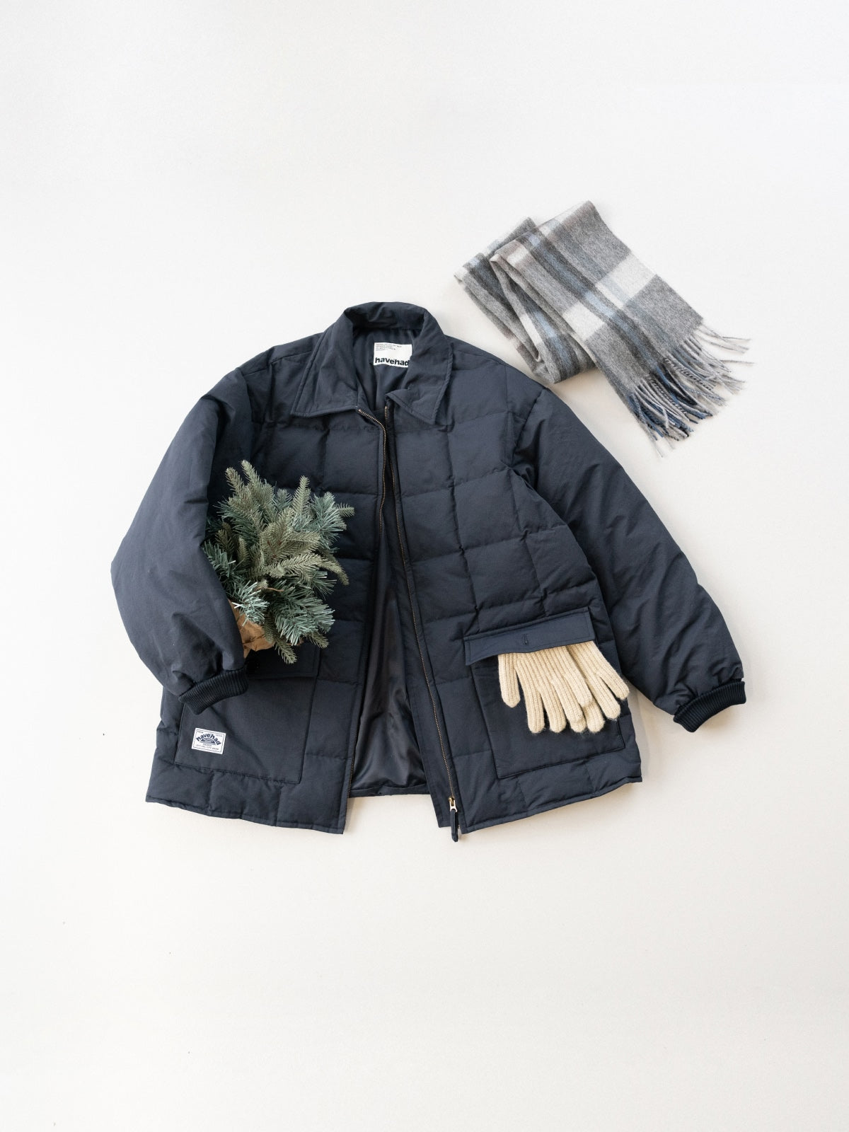 Duck Down Collar Padded Coat (Navy)