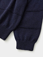 Cable Stripe V-Neck Knit (Navy)