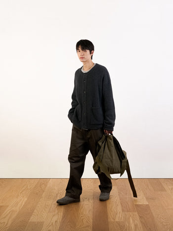 Fine Wool Roundneck Cardigan (Brown)