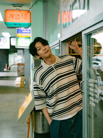 Airy Cotton Collar Knit (Stripe Ivory)