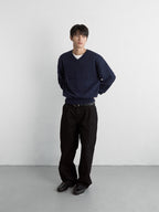 Cable Stripe V-Neck Knit (Navy)