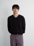 Cable Stripe V-Neck Knit (Black)