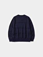 Cable Stripe V-Neck Knit (Navy)