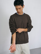 Layered Wool Crew Knit (Brown-Light Blue)