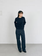 Layered Wool Round Knit (Navy-Lemon)