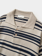 Airy Cotton Collar Knit (Stripe Ivory)