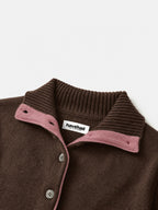High-Neck Two-Tone Cardigan (Brown-Pink)