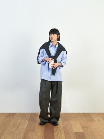 (W)Office Belted Pin-tuck Pants - Blue Gray | W0 (S)