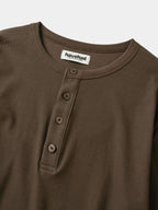 Henley Neck Long Sleeve T-Shirt (Brown)