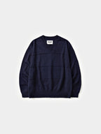 Cable Stripe V-Neck Knit (Navy)