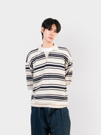 Airy Cotton Collar Knit (Stripe Ivory)