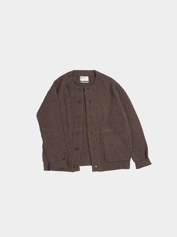 Fine Wool Roundneck Cardigan (Brown)