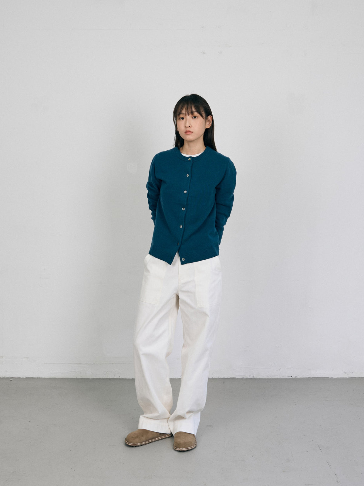 Soft Wool Round Cardigan (Blue Green)