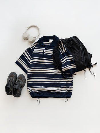 Airy Cotton Collar Knit (Stripe Navy)