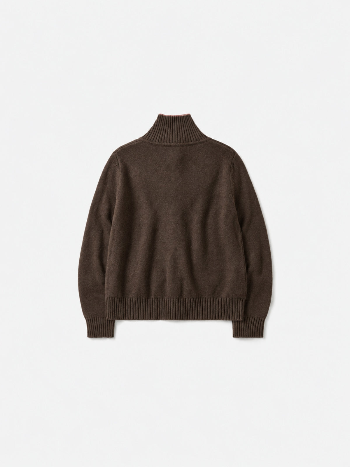 High-Neck Two-Tone Cardigan (Brown-Pink)