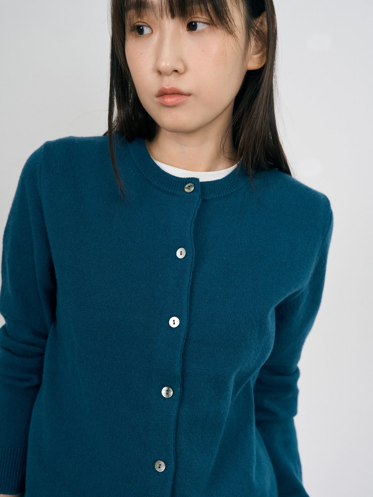 Soft Wool Round Cardigan (Blue Green)