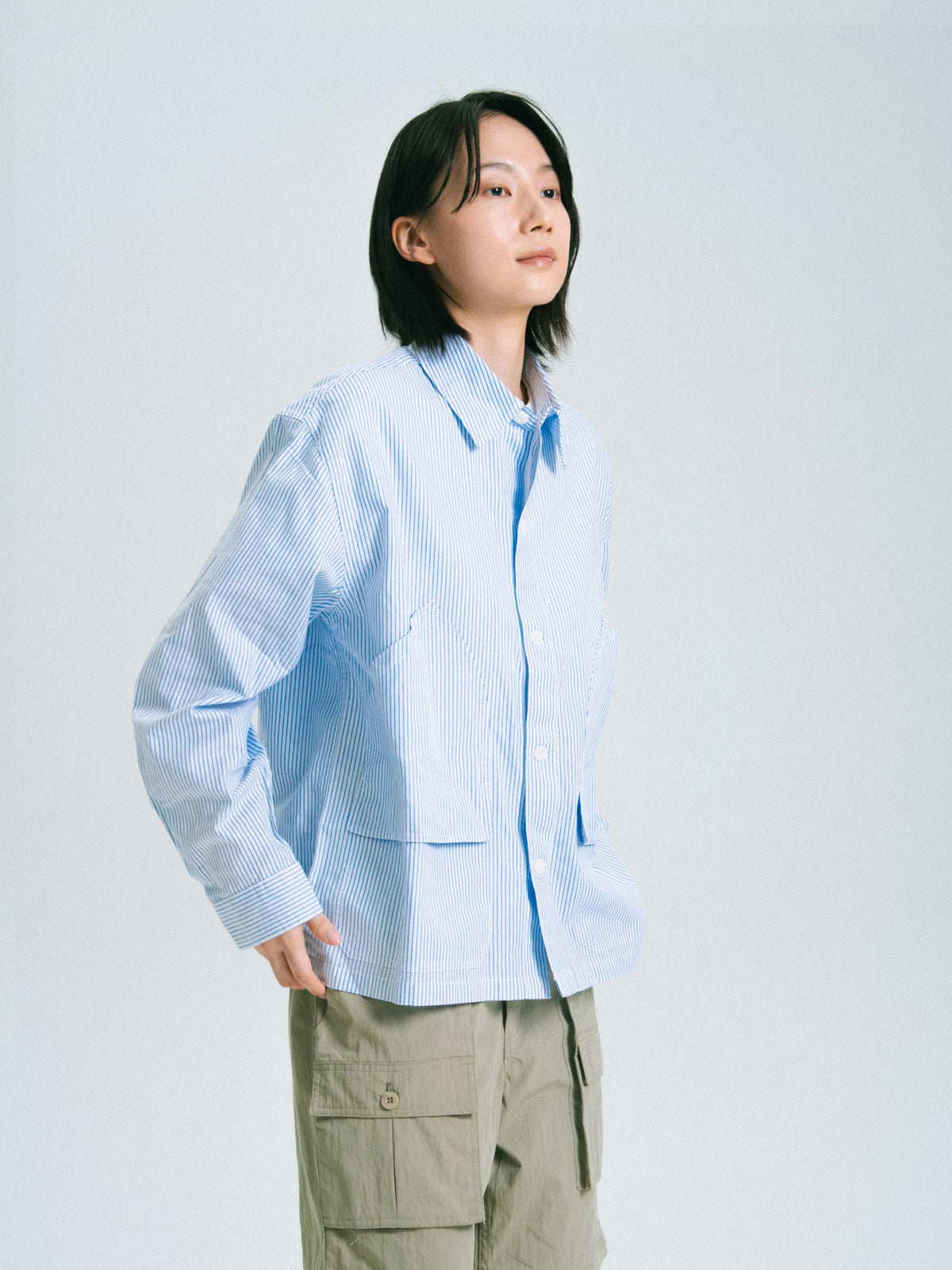 Field Pocket Shirt Jacket (Stripe White)