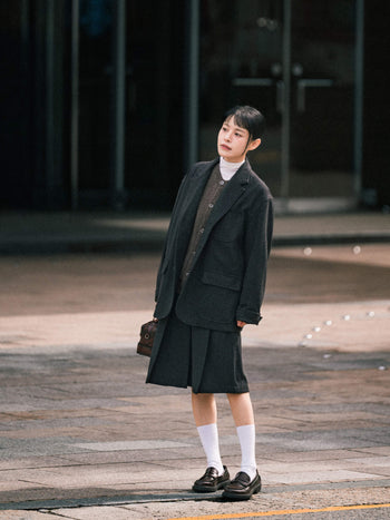 Wool Blend Pleats Skirt (Black)