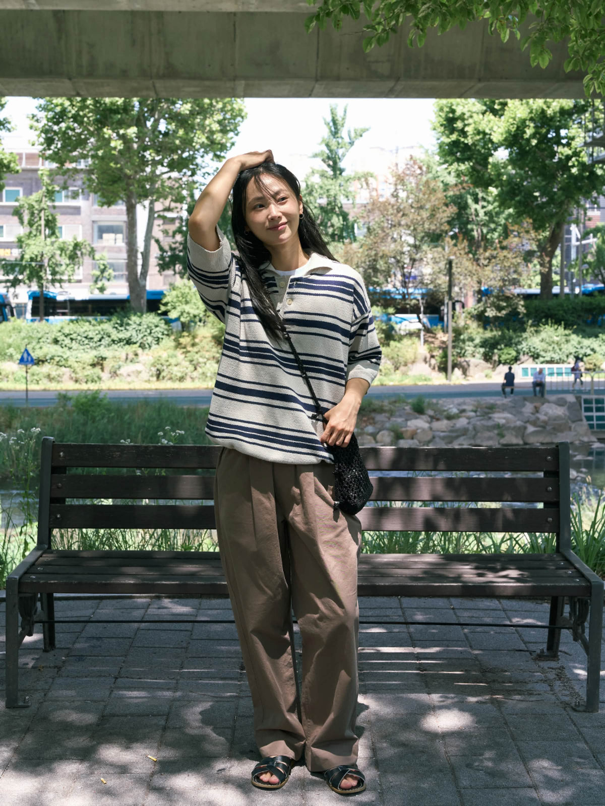 Airy Cotton Collar Knit (Stripe Ivory)