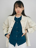Soft Wool Round Cardigan (Blue Green)