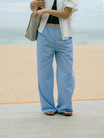 Easy Stripe Banding Pants (Stripe Blue)