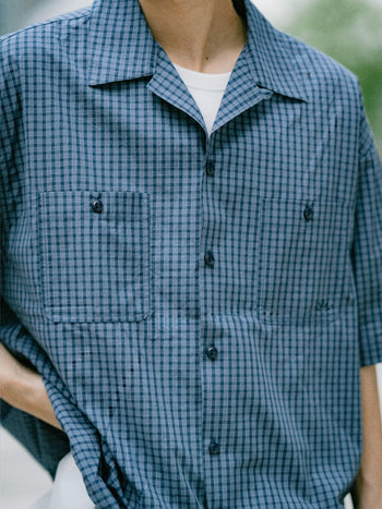 Open Collar Check Shirts (Charcoal)