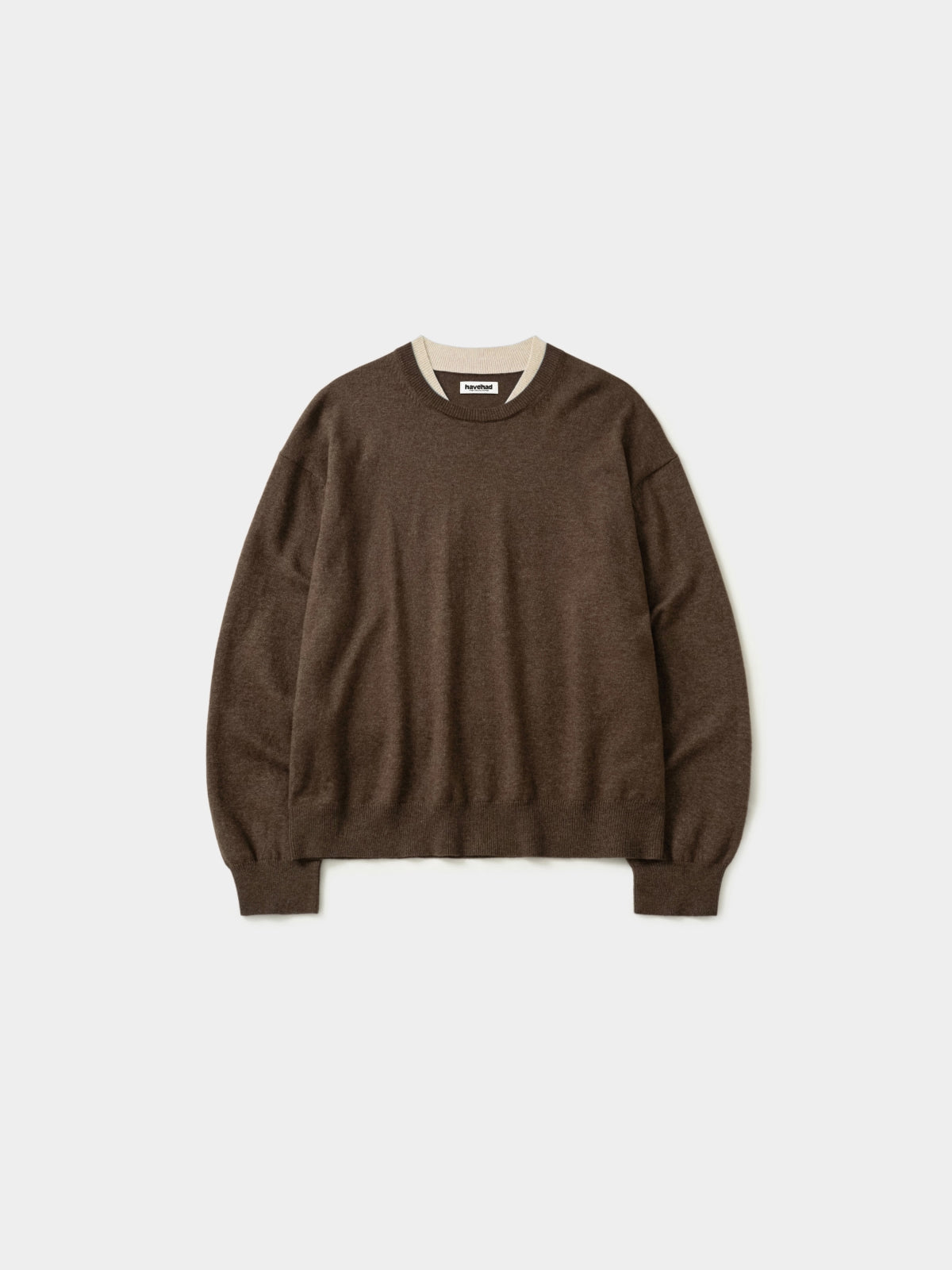 Layered Wool Round Knit (Brown-Ivory)