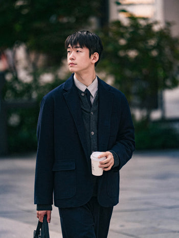 City Wool Pin-tuck Trouser (Navy)