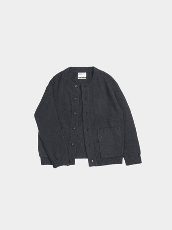 Fine Wool Roundneck Cardigan (Charcoal)