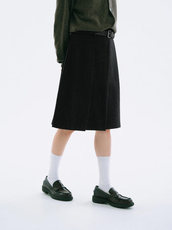 Wool Blend Pleats Skirt (Black)