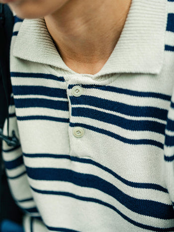 Airy Cotton Collar Knit (Stripe Ivory)