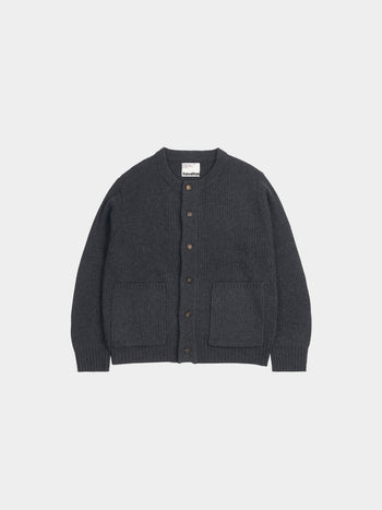 Fine Wool Roundneck Cardigan (Charcoal)
