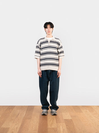 Airy Cotton Collar Knit (Stripe Ivory)