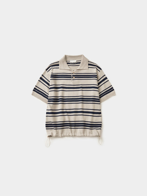 Airy Cotton Collar Knit (Stripe Ivory)