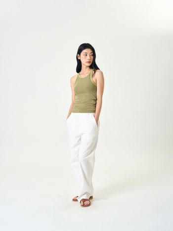 U-neck Sleeveless Top (Stripe Olive)