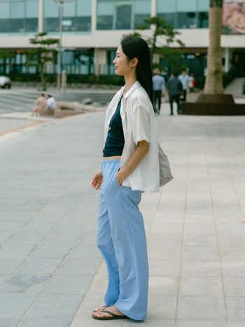 Easy Stripe Banding Pants (Stripe Blue)