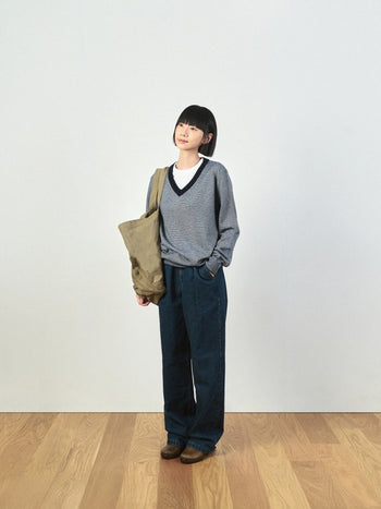 (W)Pin-Stripe V-neck Knit - Olive | W0 (S)