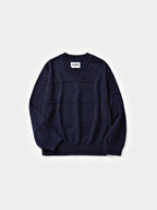Cable Stripe V-Neck Knit (Navy)