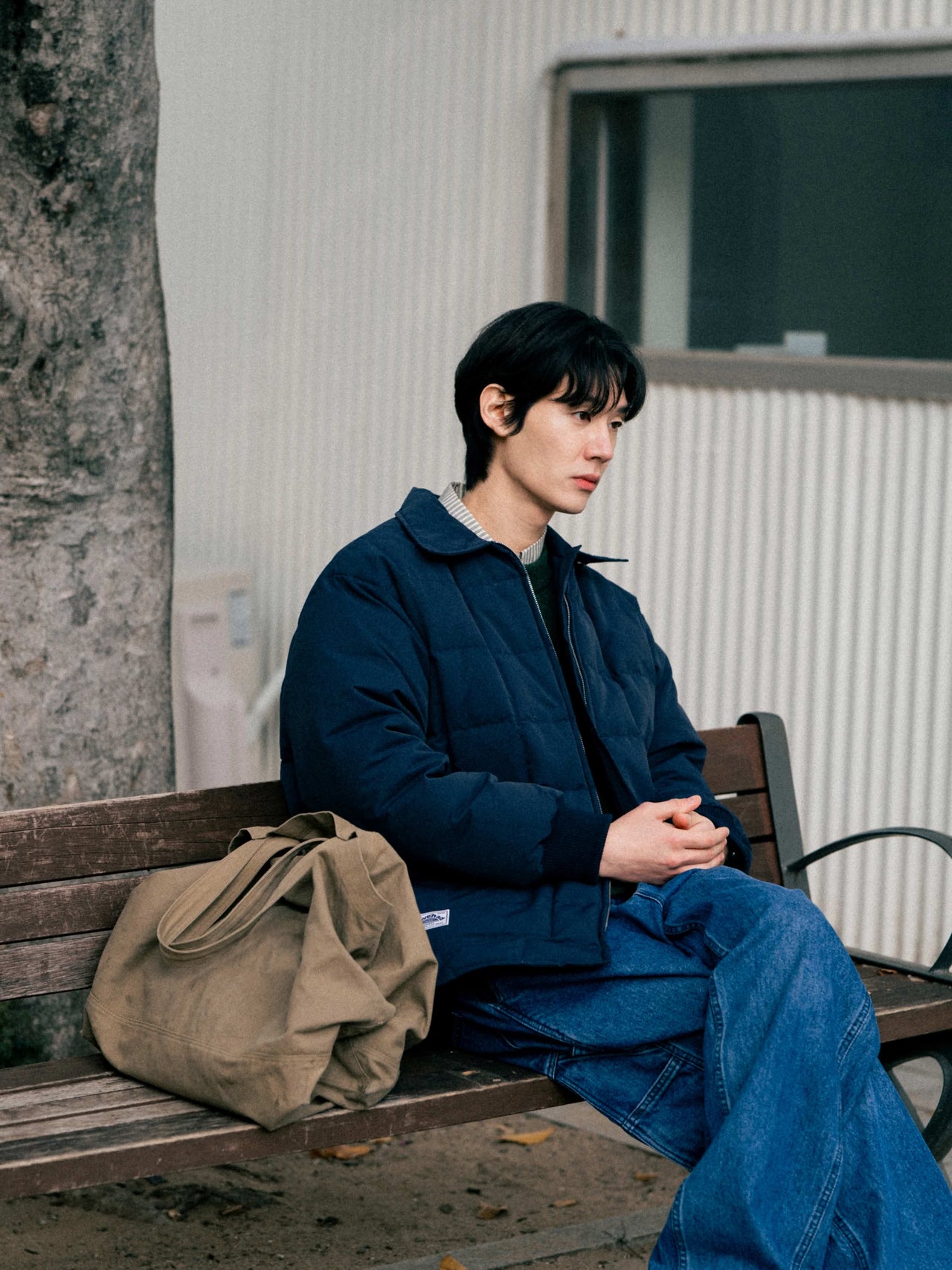 Duck Down Collar Padded Coat (Navy)