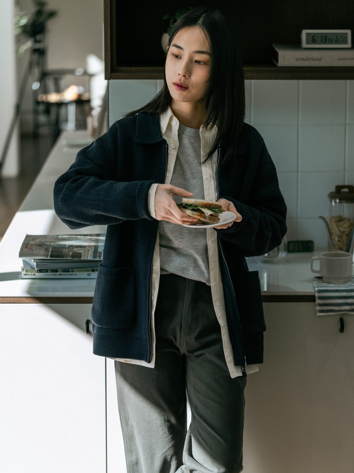 2way Zip-up Cardigan (Blue Green)