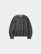 Layered Wool Crew Knit (Charcoal-Olive)