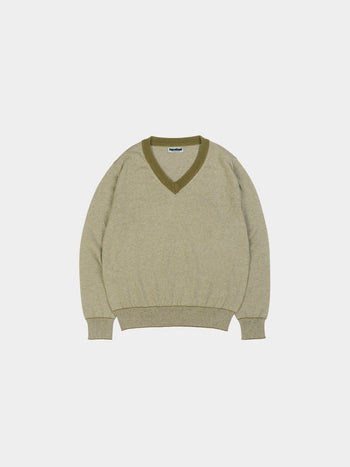 (W)Pin-Stripe V-neck Knit - Olive | W0 (S)