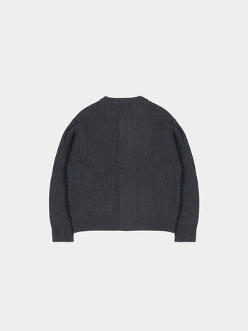 Fine Wool Roundneck Cardigan (Charcoal)