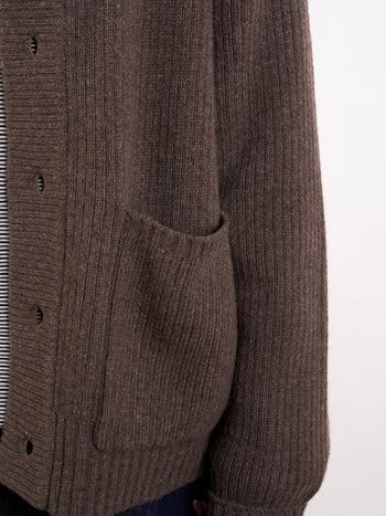 Fine Wool Roundneck Cardigan (Brown)