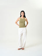 U-neck Sleeveless Top (Stripe Olive)