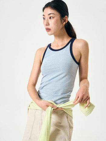 U-neck Sleeveless Top (Stripe Blue)