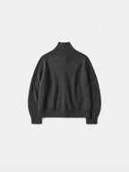 High-Neck Two-Tone Cardigan (Charcoal-Gray)