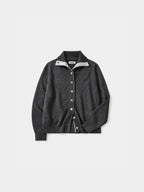 High-Neck Two-Tone Cardigan (Charcoal-Gray)
