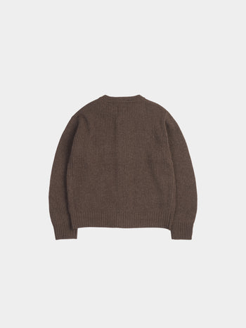 Fine Wool Roundneck Cardigan (Brown)